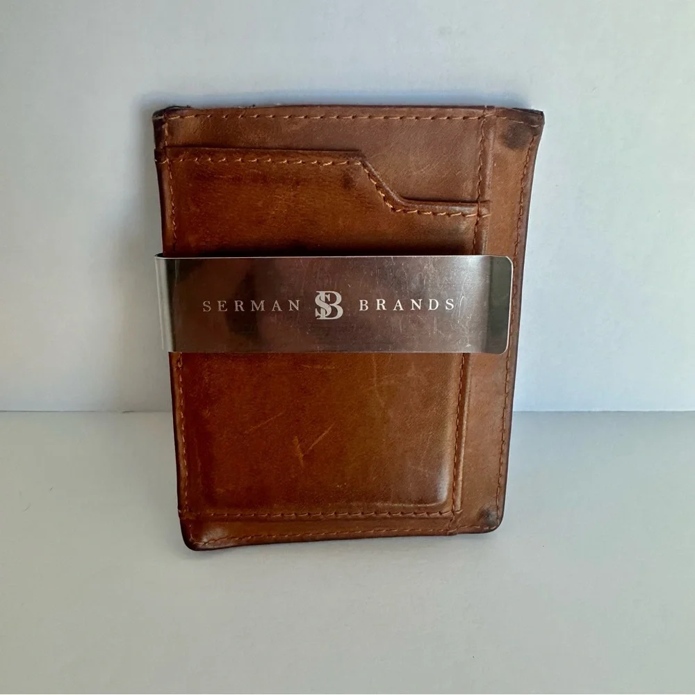Serman Brands Men’s Slim Money Clip Wallet in Compact Cognac Brown Leather